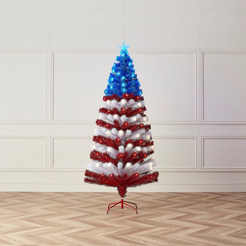 6ft Fibre Optic Stars & Stripes Artificial Christmas Tree 4 6ft Fibre Optic Stars & Stripes Artificial Christmas Tree - Image 2