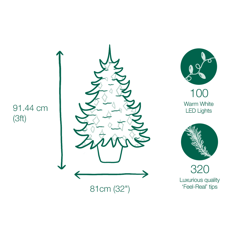 3ft Pre-lit Battery Operated Snowy Dorchester Pine Potted Feel-Real Artificial Christmas Tree 4 3ft Pre-lit Battery Operated Snowy Dorchester Pine Potted Feel-Real Artificial Christmas Tree - Image 2