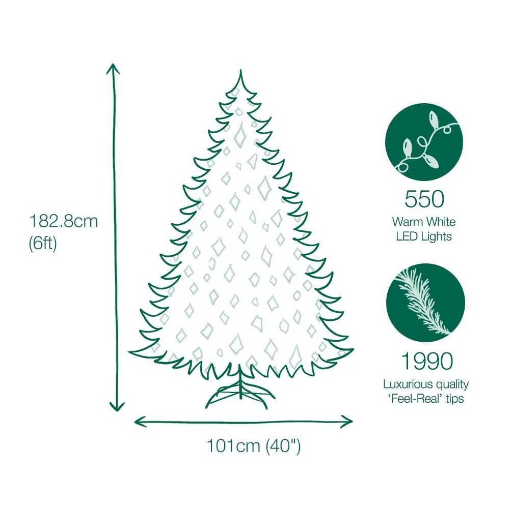 6ft Pre-lit Bedminster Spruce Feel-Real Artificial Christmas Tree With 550 Warm Lights 7 6ft Pre-lit Bedminster Spruce Feel-Real Artificial Christmas Tree With 550 Warm Lights - Image 5
