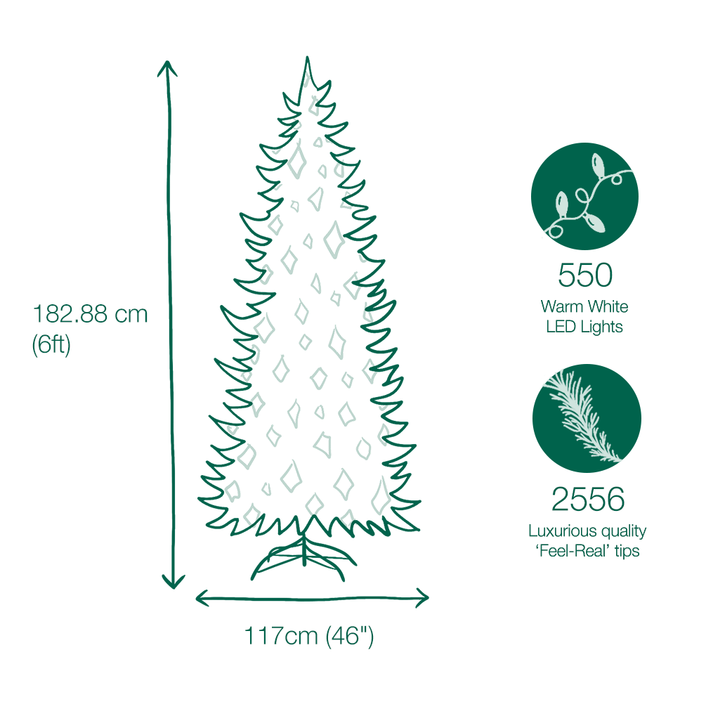6ft Pre-lit Lawrence Fir Feel Real Artificial Christmas Tree With 550 Warm Lights 4 6ft Pre-lit Lawrence Fir Feel Real Artificial Christmas Tree With 550 Warm Lights - Image 2