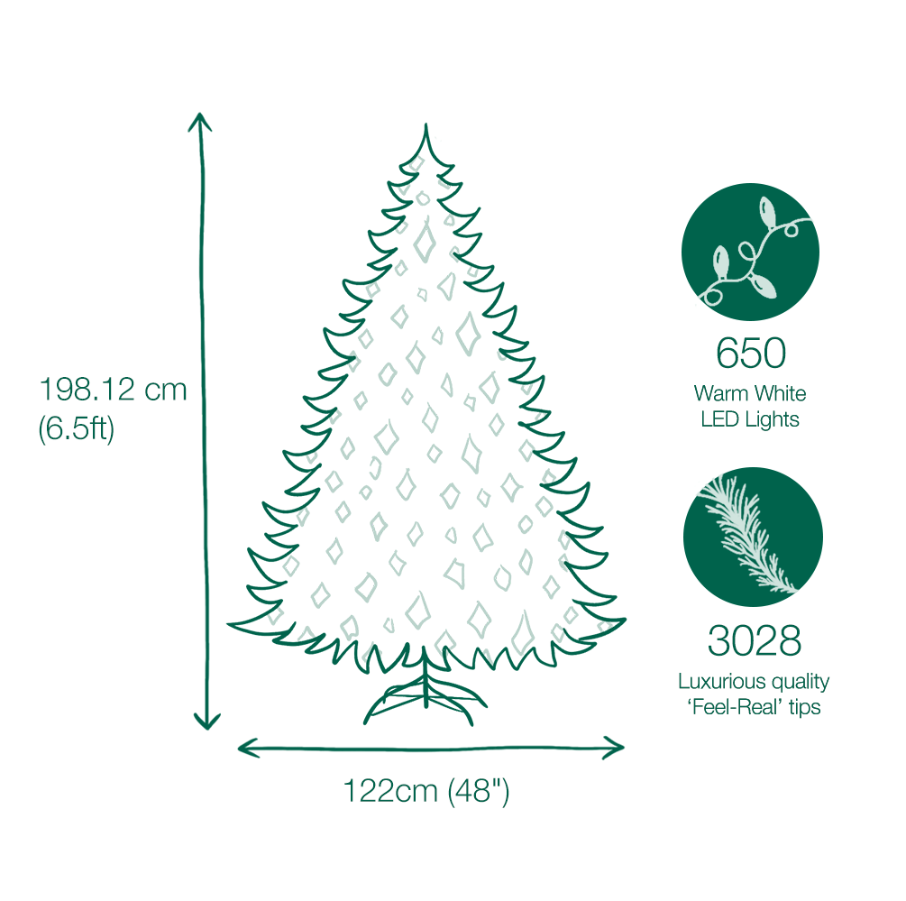 6.5ft Pre-lit Lawrence Fir Feel Real Artificial Christmas Tree With 650 Warm Lights 4 6.5ft Pre-lit Lawrence Fir Feel Real Artificial Christmas Tree With 650 Warm Lights - Image 2