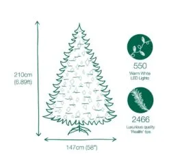 7ft Pre-lit Balmoral Spruce Snowy / Flocked Life Like Artificial Christmas Tree With Warm White LED's -Twinkly Shop 804606893239