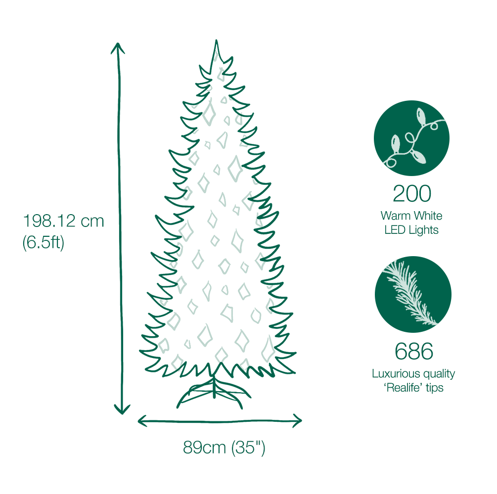 6.5ft Pre-lit Evergreen Spruce Green Slim Artificial Christmas Tree 4 6.5ft Pre-lit Evergreen Spruce Green Slim Artificial Christmas Tree - Image 2