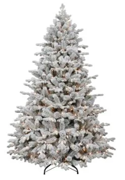 7ft Pre-lit Balmoral Spruce Snowy / Flocked Life Like Artificial Christmas Tree With Warm White LED's