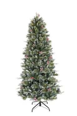 6.5ft Pre-lit Berry Spruce Slim Frosted Life Like Artificial Christmas Tree