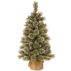 3ft Glittery Bristle Pine Burlap Potted Artificial Christmas Tree