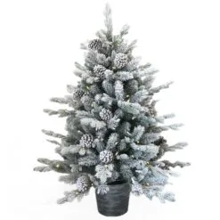 3ft Pre-lit Battery Operated Snowy Dorchester Pine Potted Feel-Real Artificial Christmas Tree